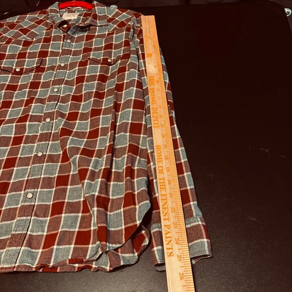 Lucky Brand Western Men's Large Thick Cotton Shirt Pearl Snap Checkered Red Gray - Picture 4 of 7